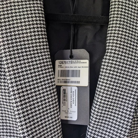 Rag & Bone Houndstooth Women's Andre Blazer size 6 in Black and White NWT - Picture 3 of 9
